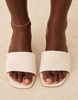 ASOS DESIGN Wide Fit honeycomb mid heel mules in natural linen