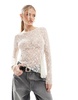 Bershka asymmetric lace top in ecru