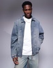 ASOS DESIGN denim bomber jacket in mid wash blue