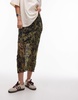 Topshop crinkle jersey midaxi skirt in green smudge print