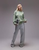 Topshop knit fluffy ribbed detail exposed seam crew oversized sweater in light green