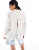 Bershka tie back crinkle oversized shirt in ecru