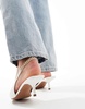 ASOS DESIGN Sharp slingback chain detail kitten heel shoes in white