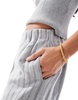 Bershka Petite drawstring waist wide leg pants in gray