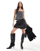 Bershka straight neck tailored corset top in dark gray