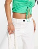 Bershka Petite wide leg slouchy dad tailored pants in off-white