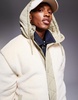 ASOS DESIGN borg hooded jacket in ecru with khaki trims