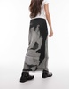 Topshop jersey mesh maxi skirt in gray floral swirl