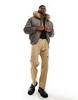 Weekday padded bomber jacket with faux fur hood in khaki