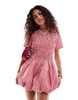 Amy Lynn Elenor shirred short sleeve puffball ultra mini dress in red and white gingham
