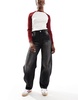 Bershka adjustable waist carpenter jeans in acid wash black