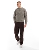 Another Influence twist knit round neck sweater in heathered brown