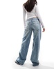 Bershka wide leg skater jeans in washed light blue