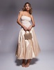 Amy Lynn Alexa tie shoulder satin puffball midi dress in milk