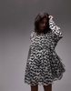 Topshop oversized gathered channel waisted printed mini dress in mono