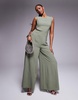 ASOS DESIGN buckle detail wide leg jumpsuit in sage
