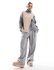 ASOS DESIGN high neck sweater with tie detail and color block in neutral