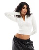 Bershka cable polo neck sweater in ecru