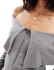 Brave Soul long sleeve off shoulder zip front sweater in gray