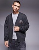ASOS DESIGN oversized boxy fit knit cardigan in charcoal with badge embroidery