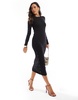 French Connection cozy knit crew neck midi pencil dress in black