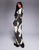 ASOS DESIGN biased slash neck maxi dress in brown abstract print