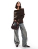 ASOS DESIGN chunky bardot rib sweater in chocolate