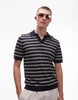 ARKET cotton linen knitted shirt sleeve polo shirt in stripes