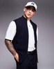 ASOS DESIGN knitted zip thru tank with funnel neck in navy