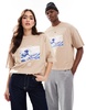 ASOS DESIGN unisex boxy oversized license t-shirt with Hokusai Wave prints in beige