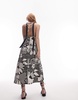 Topshop poplin chuck on strap back midi pinny dress in bold mono floral