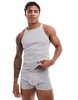 ASOS DESIGN rib tank top and trunk underwear set in gray heather