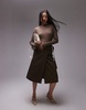 ARKET sheer knitted long line fitted top in khaki brown