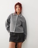 Monki short jacket in heather gray with contrast stitching