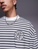 ASOS DESIGN boxy oversized T-shirt with dropped shoulder and chest embroidery in black and white stripe