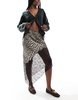 ASOS DESIGN satin lace mix asymmetric maxi skirt in leopard print