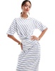 ASOS DESIGN short sleeve with twist detail midi dress in blue stripe