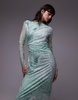 & Other Stories sheer mesh midi dress in green marble print