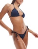 Stradivarius textured scallop edge bikini bottom in navy - part of a set