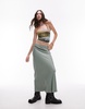 Topshop satin bias maxi skirt with elastic waistband in sea green