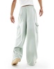 ASOS DESIGN unisex wide leg sweatpants with cargo pockets in washed green - part of a set