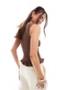 ASOS DESIGN poplin shirred neck tank top in brown