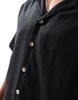 ADPT oversized linen mix revere collar shirt in black