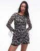 Topshop paneled mini tea dress in small mono floral