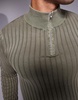 ASOS DESIGN knitted washed muscle rib quarter zip funnel sweater in khaki