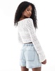 Bershka crochet button front cardigan in ecru
