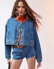 ASOS DESIGN collarless denim jacket in mid blue - part of a set