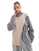 ASOS DESIGN high neck sweater with tie detail and color block in neutral