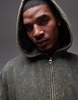 Topman premium heavyweight oversized acid wash zip through hoodie in washed khaki