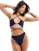 South Beach glitter high leg bikini bottom in dark blue